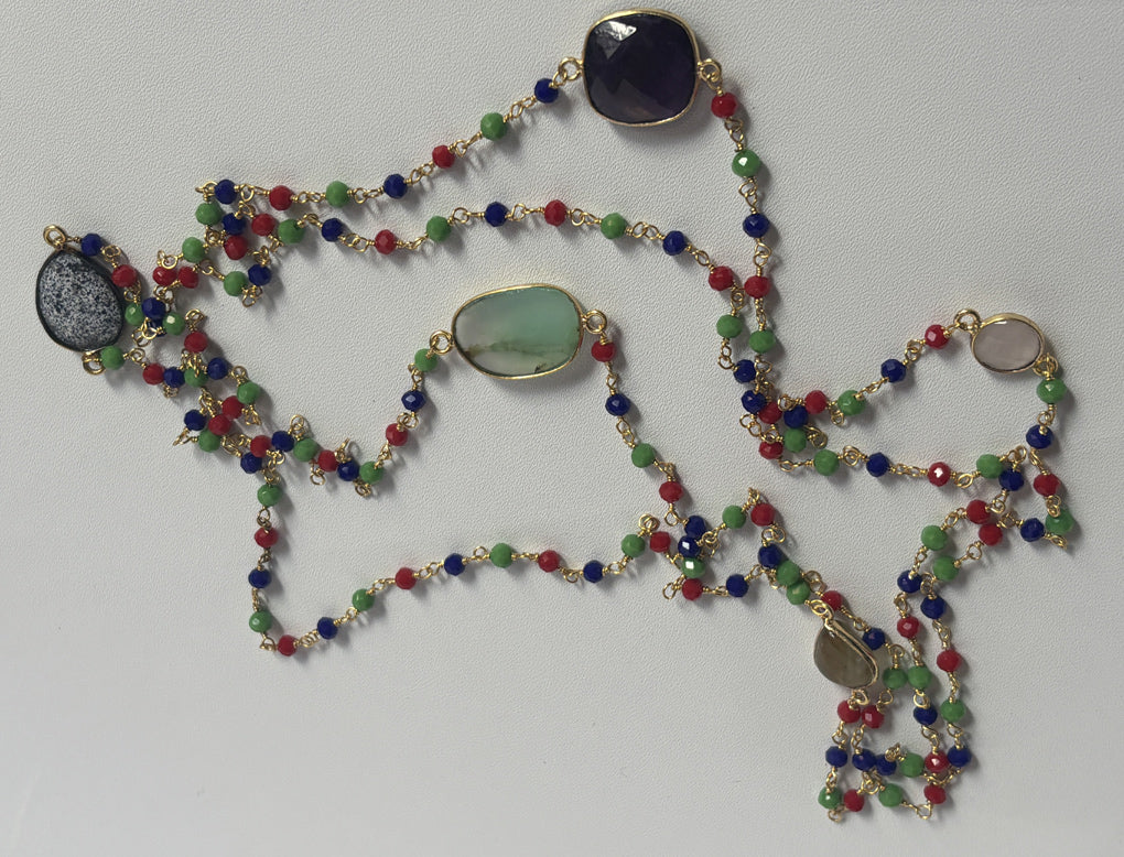 Crafted By Hand Metal Necklace Mux Stone like A 10To15mm Amethyst With 3mm Pristine Onyx Beads Gems Bezel With Drilled Set Metal Brass Necklace Jewelry