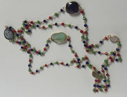 Crafted By Hand Metal Necklace Mux Stone like A 10To15mm Amethyst With 3mm Pristine Onyx Beads Gems Bezel With Drilled Set Metal Brass Necklace Jewelry
