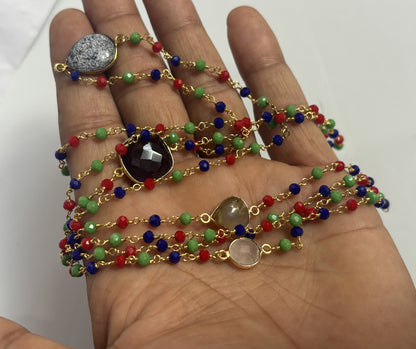 Crafted By Hand Metal Necklace Mux Stone like A 10To15mm Amethyst With 3mm Pristine Onyx Beads Gems Bezel With Drilled Set Metal Brass Necklace Jewelry