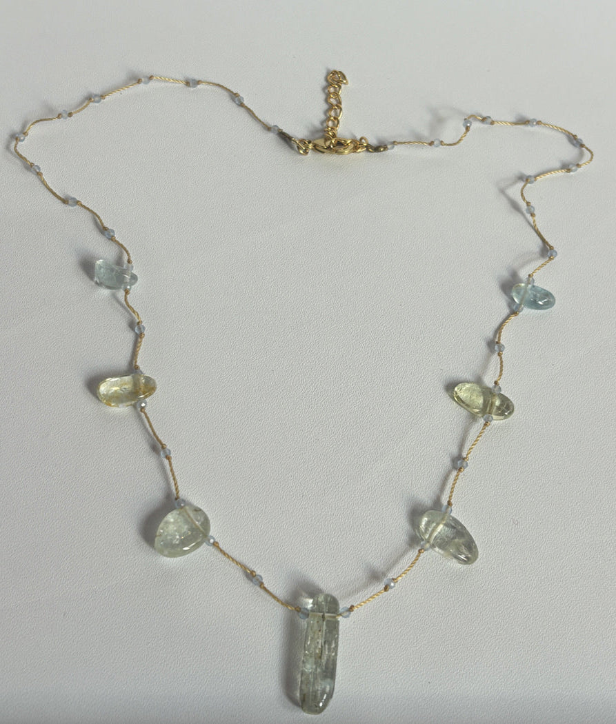 Handmade 10To20mm Natural Aquamarine Uneven Shape Metal Chain Necklace Drilled Set Jewelry For Women Gift