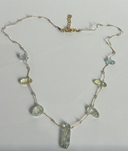 Handmade 10To20mm Natural Aquamarine Uneven Shape Metal Chain Necklace Drilled Set Jewelry For Women Gift