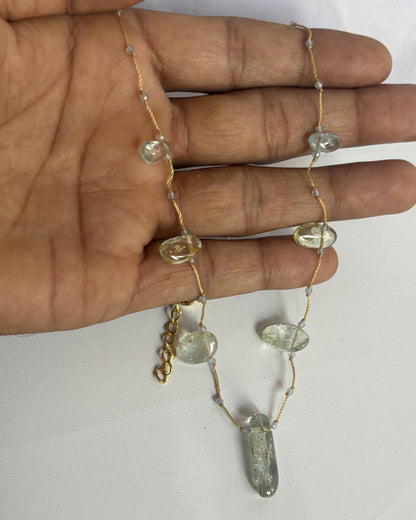Handmade 10To20mm Natural Aquamarine Uneven Shape Metal Chain Necklace Drilled Set Jewelry For Women Gift