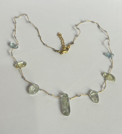 Handmade 10To20mm Natural Aquamarine Uneven Shape Metal Chain Necklace Drilled Set Jewelry For Women Gift