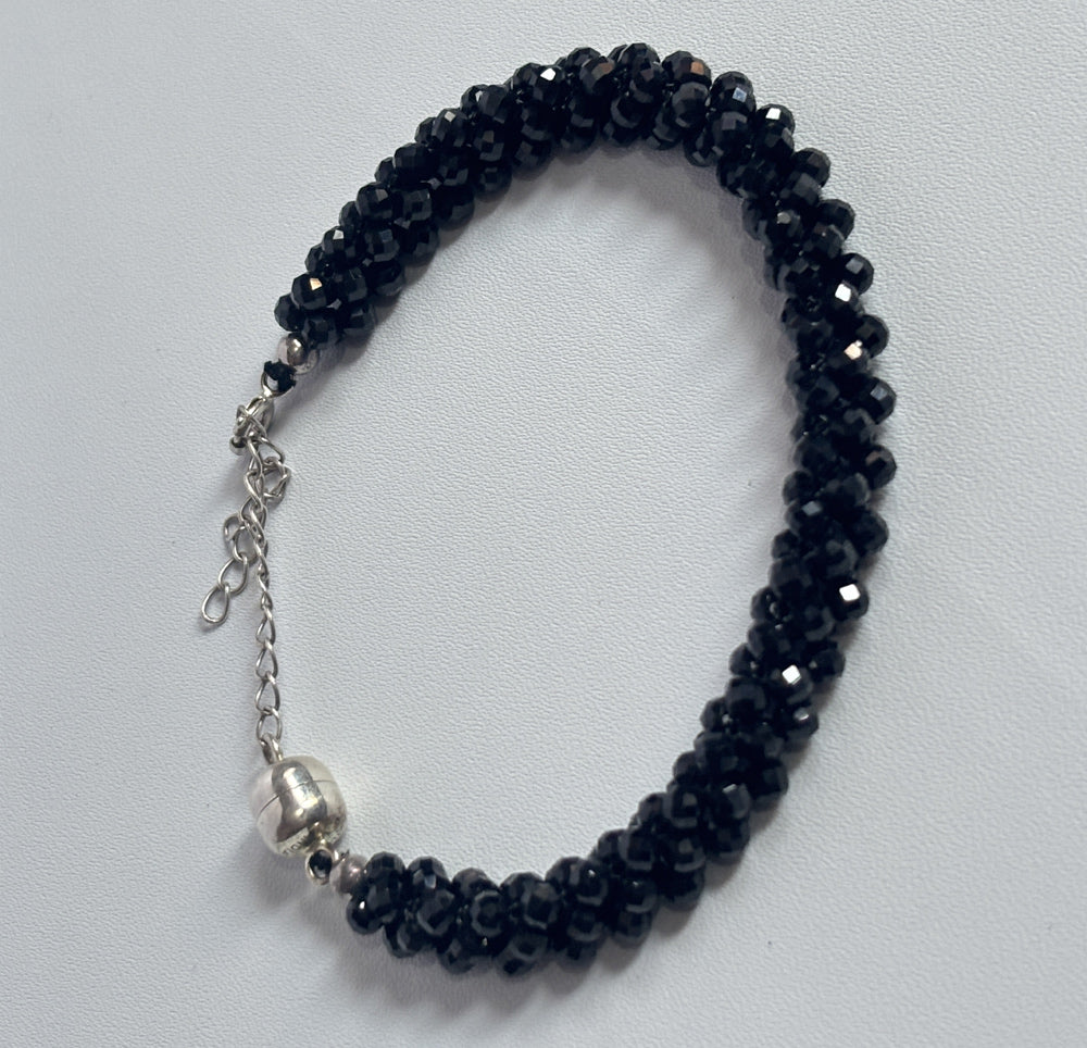 Handmade Metal Bracelet 3mm Black Spinel Beads Gems Drilled Set Fashion Bracelet For Women Gift