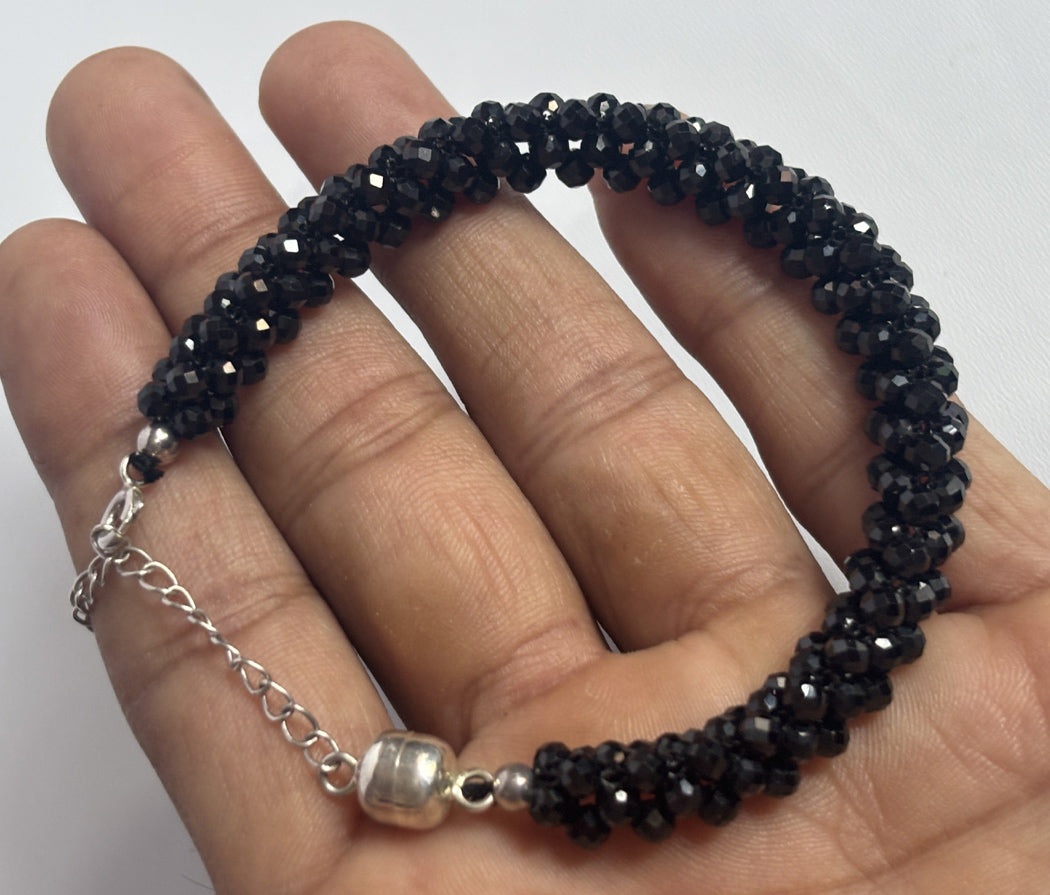 Handmade Metal Bracelet 3mm Black Spinel Beads Gems Drilled Set Fashion Bracelet For Women Gift