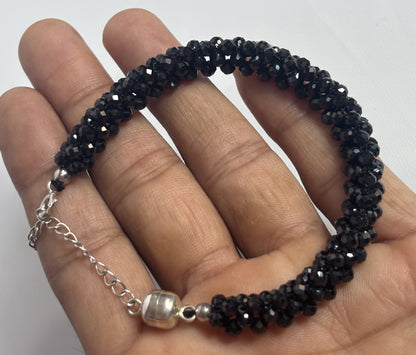 Handmade Metal Bracelet 3mm Black Spinel Beads Gems Drilled Set Fashion Bracelet For Women Gift