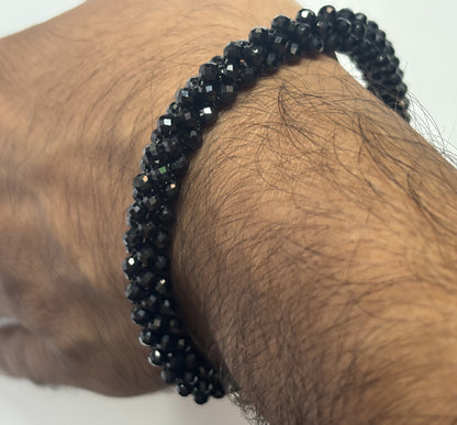 Handmade Metal Bracelet 3mm Black Spinel Beads Gems Drilled Set Fashion Bracelet For Women Gift