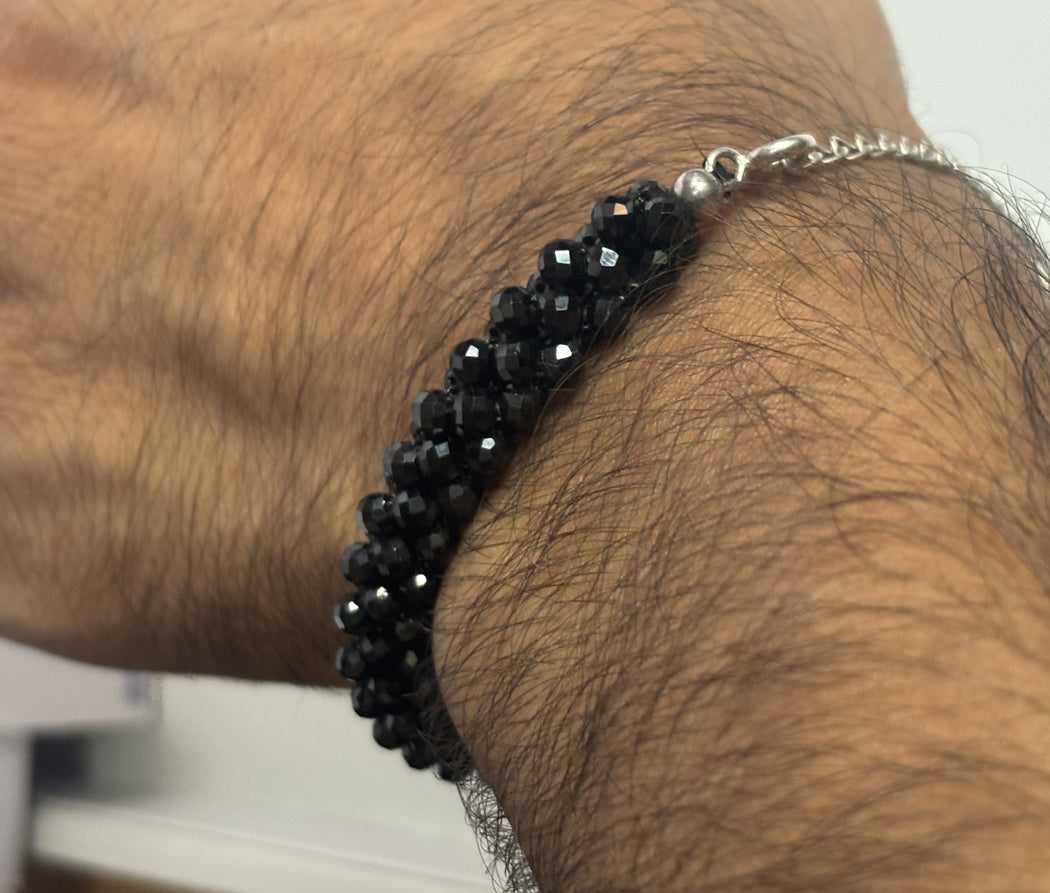 Handmade Metal Bracelet 3mm Black Spinel Beads Gems Drilled Set Fashion Bracelet For Women Gift