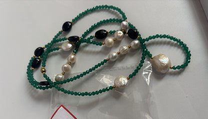 Handmade 10To15mm White Pearl With Black Onyx Uneven Shape Metal Chain Necklace Bezel With Drilled Set Jewelry For Women Gift