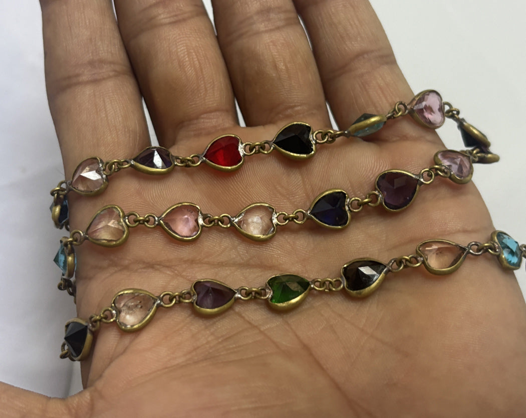 Handmade 8mm Multi Color Quartz Beads Gems Heart Shape Metal Chain Necklace Bezel With Drilled Set Jewelry For Women Gift Metal Brass Necklace Jewelry