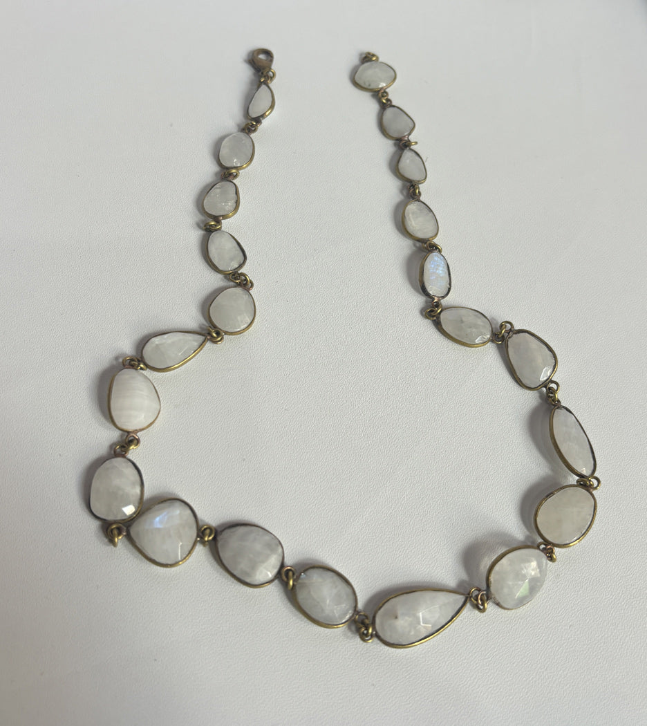 Handmade 8mm Rainbow Moonstone Beads Gems Uneven Shape Metal Chain Necklace Bezel With Set Jewelry For Women Gift Metal Brass Necklace Jewelry