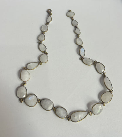 Handmade 8mm Rainbow Moonstone Beads Gems Uneven Shape Metal Chain Necklace Bezel With Set Jewelry For Women Gift Metal Brass Necklace Jewelry