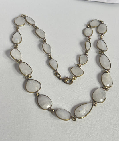 Handmade 8mm Rainbow Moonstone Beads Gems Uneven Shape Metal Chain Necklace Bezel With Set Jewelry For Women Gift Metal Brass Necklace Jewelry