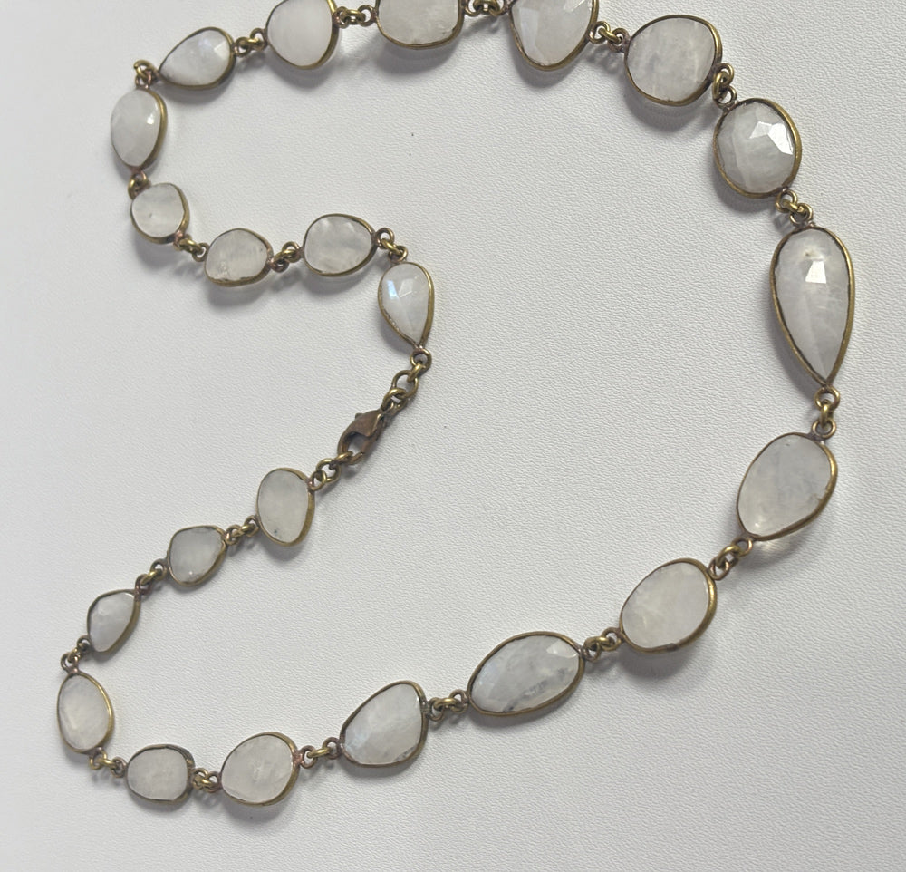 Handmade 8mm Rainbow Moonstone Beads Gems Uneven Shape Metal Chain Necklace Bezel With Set Jewelry For Women Gift Metal Brass Necklace Jewelry