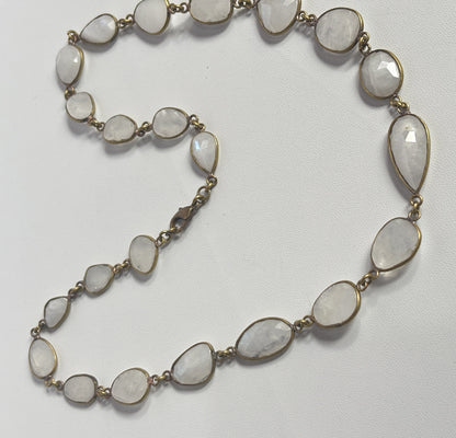 Handmade 8mm Rainbow Moonstone Beads Gems Uneven Shape Metal Chain Necklace Bezel With Set Jewelry For Women Gift Metal Brass Necklace Jewelry
