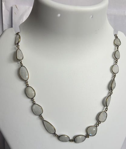Handmade 8mm Rainbow Moonstone Beads Gems Uneven Shape Metal Chain Necklace Bezel With Set Jewelry For Women Gift Metal Brass Necklace Jewelry