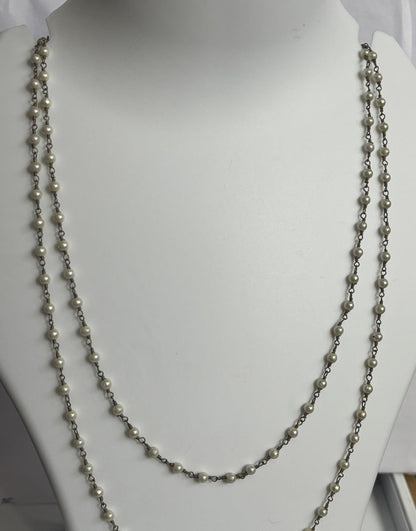 Handmade 3mm White Pearl Beads Gems Round Shape Metal Chain Necklace Bezel With Set Jewelry For Women Gift Metal Brass Necklace Jewelry