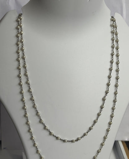 Handmade 3mm White Pearl Beads Gems Round Shape Metal Chain Necklace Bezel With Set Jewelry For Women Gift Metal Brass Necklace Jewelry