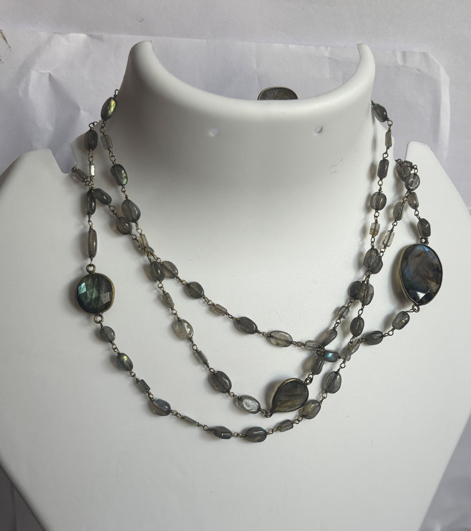 Handmade 7To25mm Labradorite Beads Gems Uneven Shape Metal Chain Necklace Bezel With Drilled Set Jewelry For Women Gift Metal Brass Necklace Jewelry