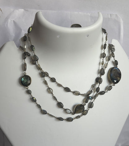 Handmade 7To25mm Labradorite Beads Gems Uneven Shape Metal Chain Necklace Bezel With Drilled Set Jewelry For Women Gift Metal Brass Necklace Jewelry