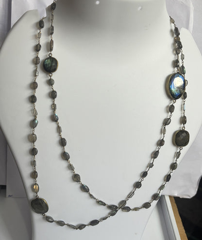 Handmade 7To25mm Labradorite Beads Gems Uneven Shape Metal Chain Necklace Bezel With Drilled Set Jewelry For Women Gift Metal Brass Necklace Jewelry