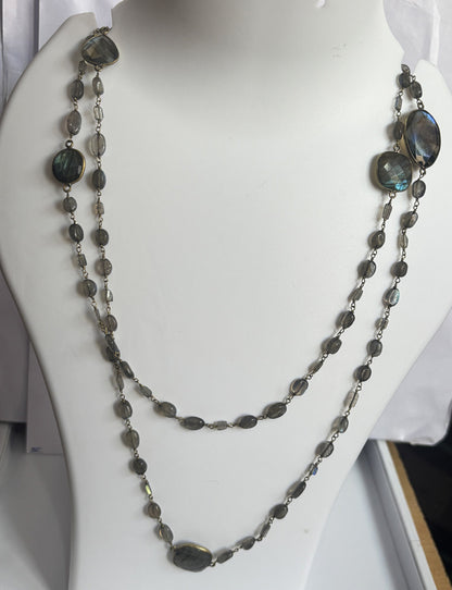 Handmade 7To25mm Labradorite Beads Gems Uneven Shape Metal Chain Necklace Bezel With Drilled Set Jewelry For Women Gift Metal Brass Necklace Jewelry