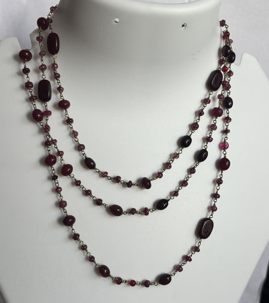 Handmade 3To11mm Natural Garnet Cut Beads Gems Uneven Shape Metal Chain Necklace Bezel With Drilled Set Jewelry For Women Gift Metal Brass Necklace Jewelry