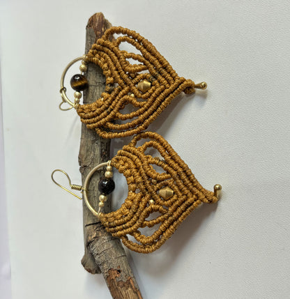Golden Brass Macrame Dangle Earrings 1.5–2 Inch