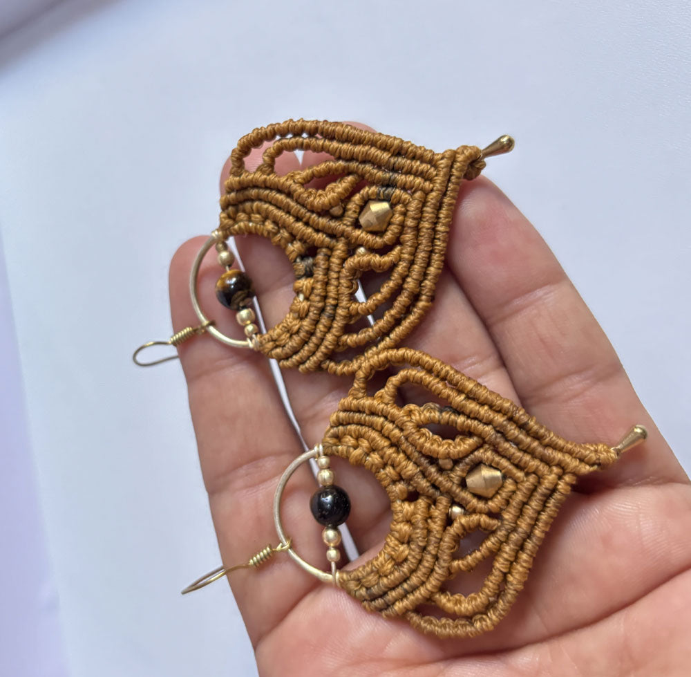 Golden Brass Macrame Dangle Earrings 1.5–2 Inch