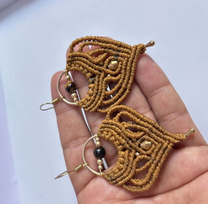 Golden Brass Macrame Dangle Earrings 1.5–2 Inch