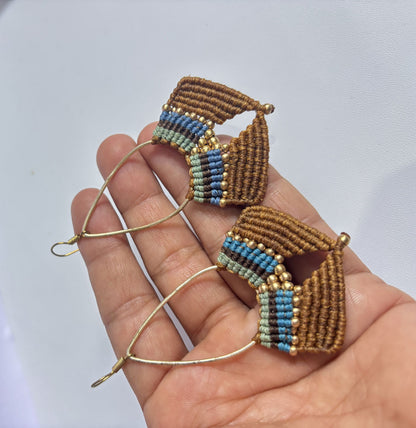 Macrame Dangle Brass Earrings | Handmade Mixed Color