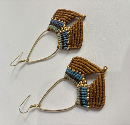 Macrame Dangle Brass Earrings Handmade Mixed Color