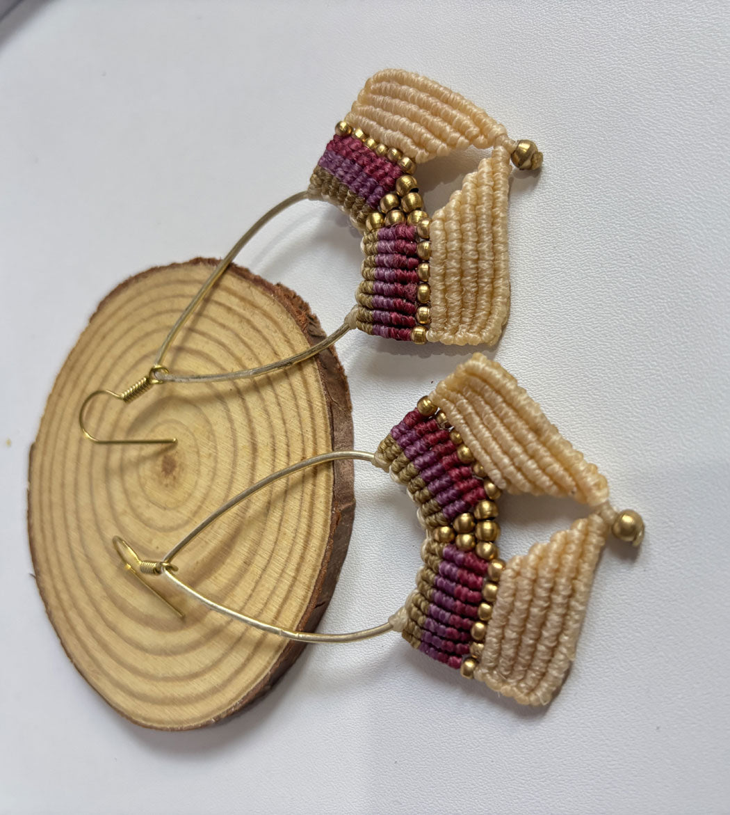 Macrame Dangle Brass Earrings | Hari Om Creations