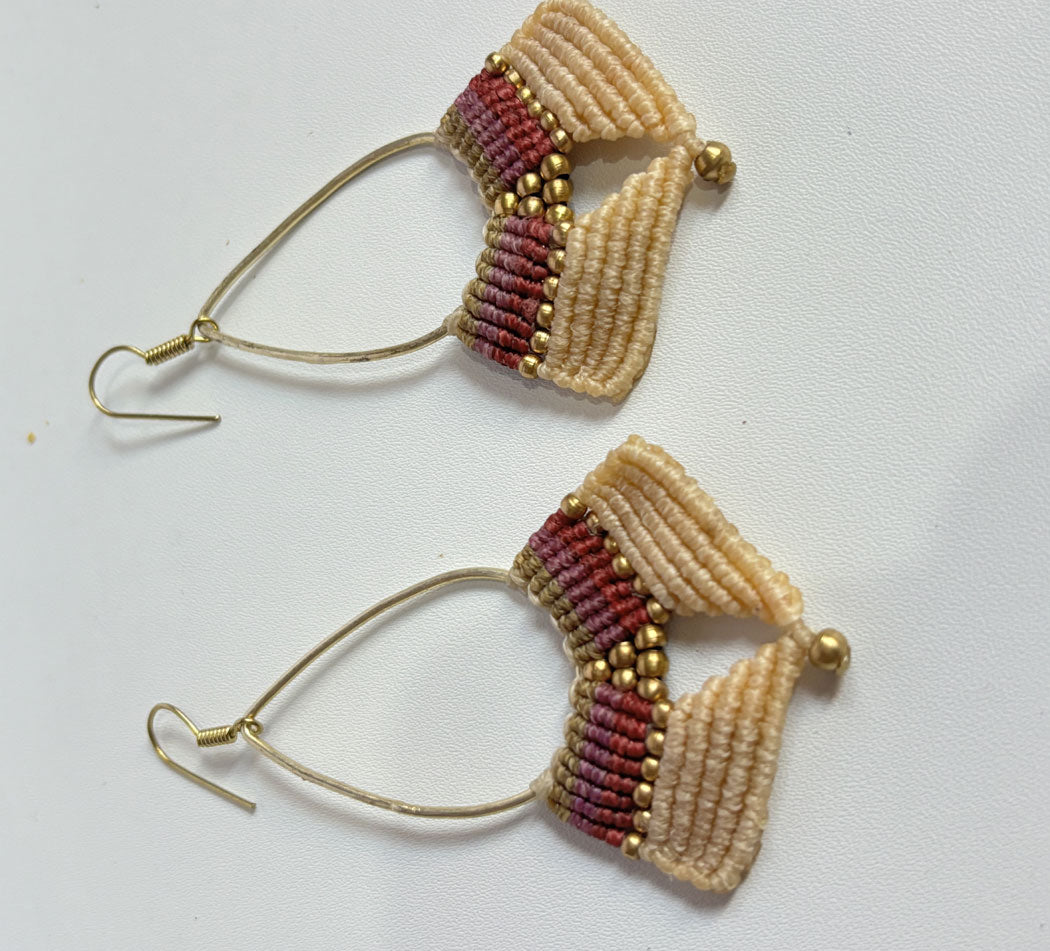 Macrame Dangle Brass Earrings | Hari Om Creations