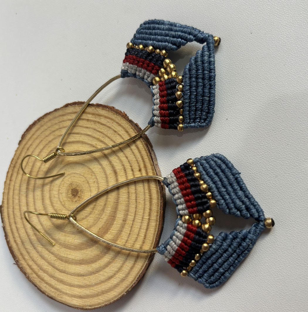 Macrame Dangle Brass Earrings | Handmade Mixed Color