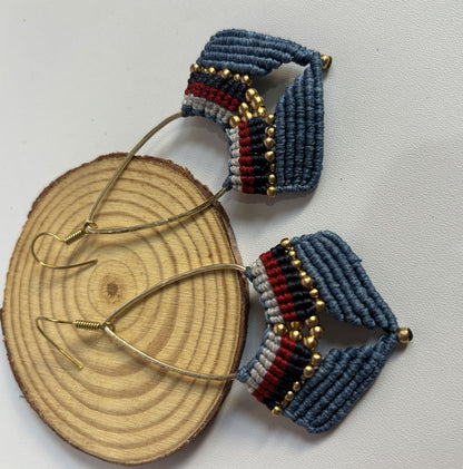 Macrame Dangle Brass Earrings | Handmade Mixed Color