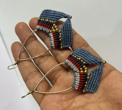 Mixed Color Macrame Dangle Brass Earrings for Women