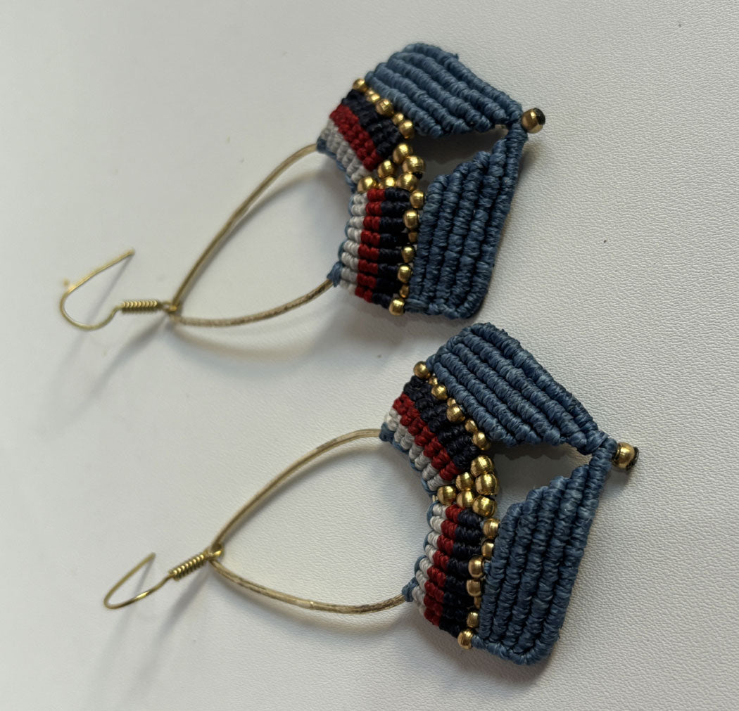 Mixed Color Macrame Dangle Brass Earrings for Women