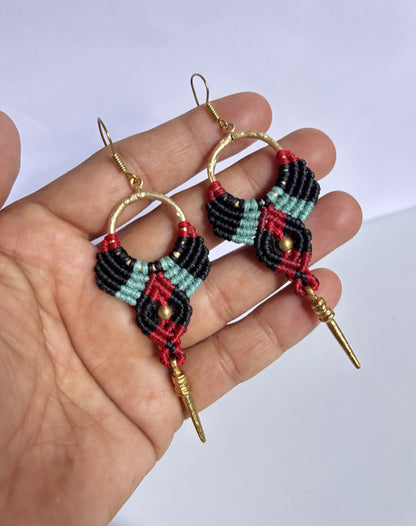 Macrame Dangle Earrings 1.5–2 Inch | Golden Brass Mixed Threads