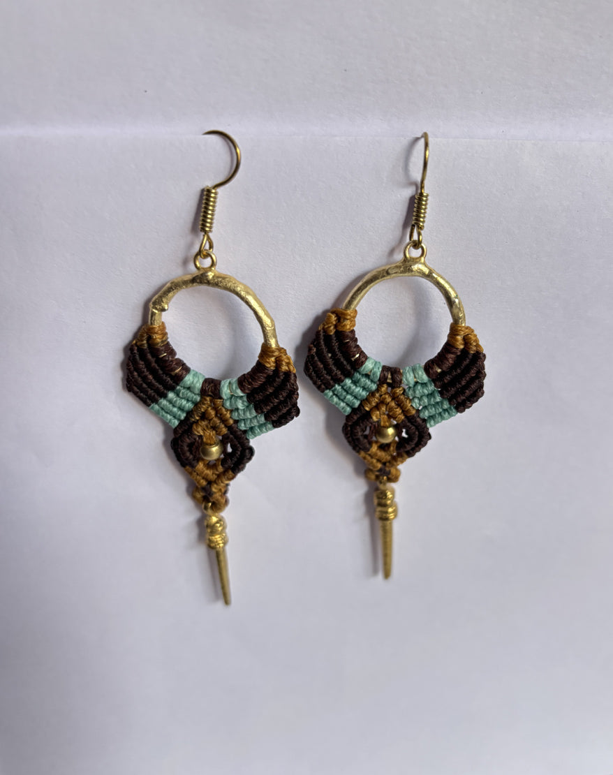 Pair Earrings 1.5–2 Inch | Golden Brass, Mixed Threads