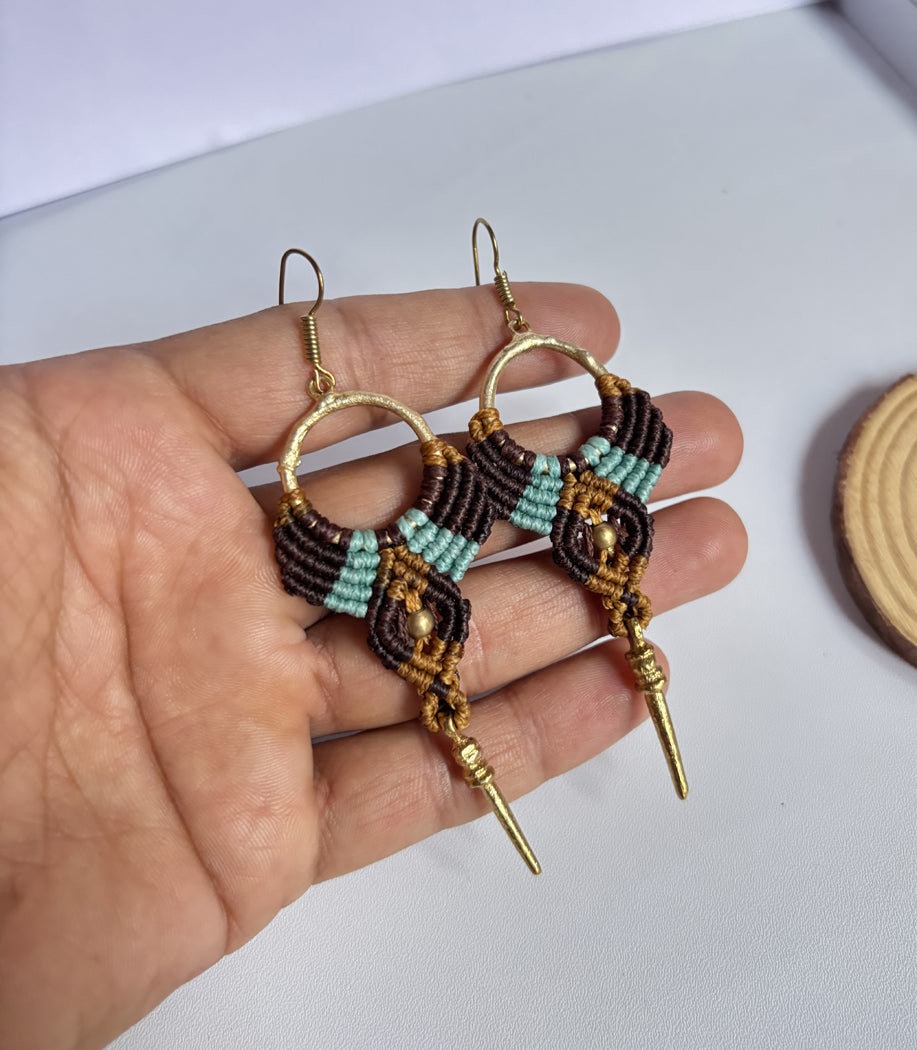 Pair Earrings 1.5–2 Inch | Golden Brass, Mixed Threads