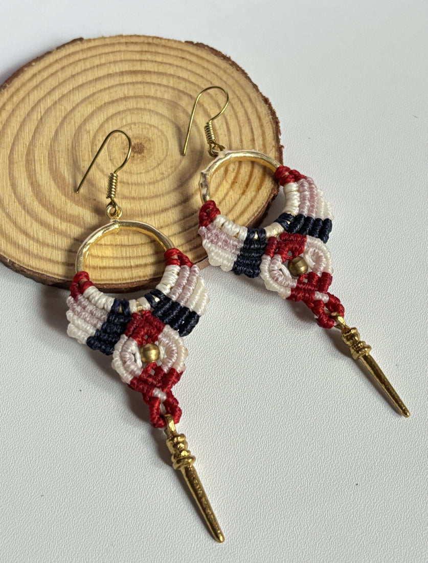 Macrame Dangle Earrings 1.5–2 Inch | Golden Brass Mixed Threads