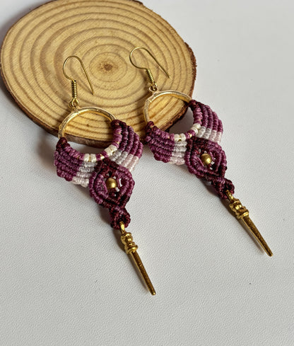 Macrame Dangle Earrings 1.5–2 Inch | Golden Brass Mixed Threads