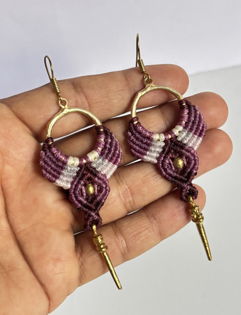 Macrame Dangle Earrings 1.5–2 Inch | Golden Brass Mixed Threads