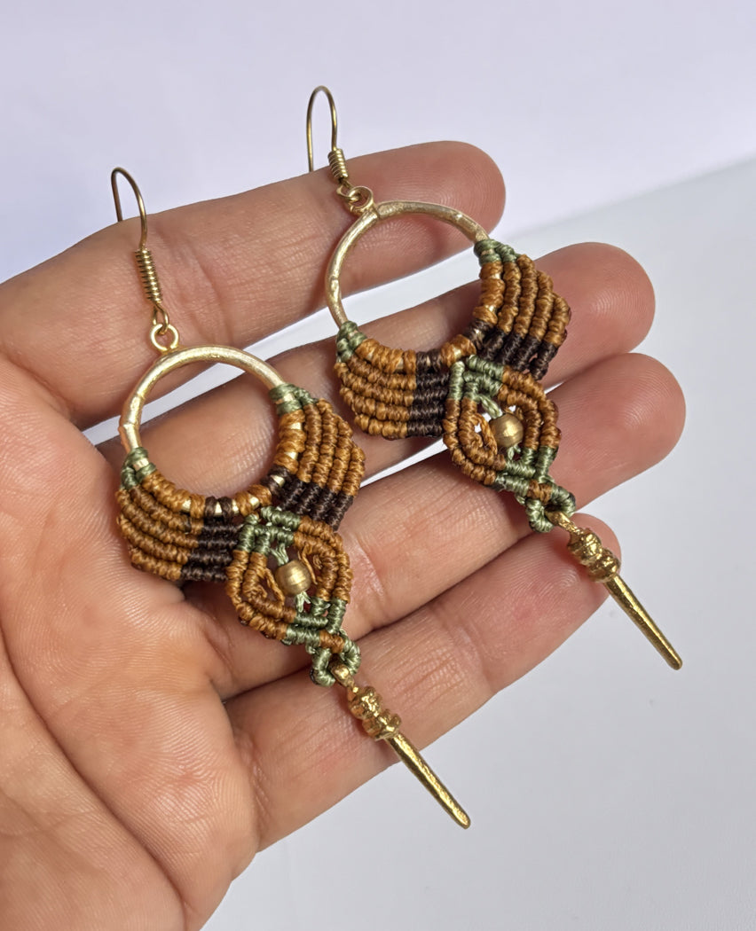 Macrame Dangle Earrings 1.5–2 Inch | Golden Brass Mixed Threads