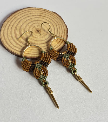 Macrame Dangle Earrings 1.5–2 Inch | Golden Brass Mixed Threads