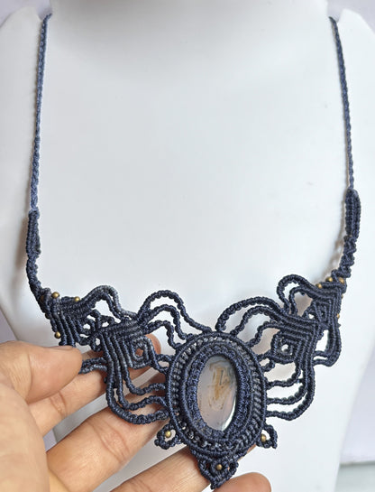 Handmade Macrame Necklace Stone Size 25To30MM Oval Shape Lace Agate Gemstone Purple Color Threads Necklace For Women And Girl's Jewelry