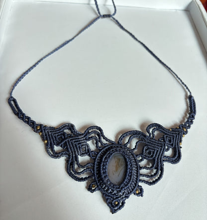 Handmade Macrame Necklace Stone Size 25To30MM Oval Shape Lace Agate Gemstone Purple Color Threads Necklace For Women And Girl's Jewelry