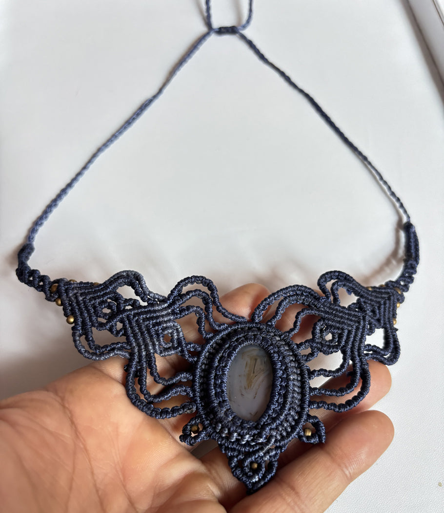 Handmade Macrame Necklace Stone Size 25To30MM Oval Shape Lace Agate Gemstone Purple Color Threads Necklace For Women And Girl's Jewelry