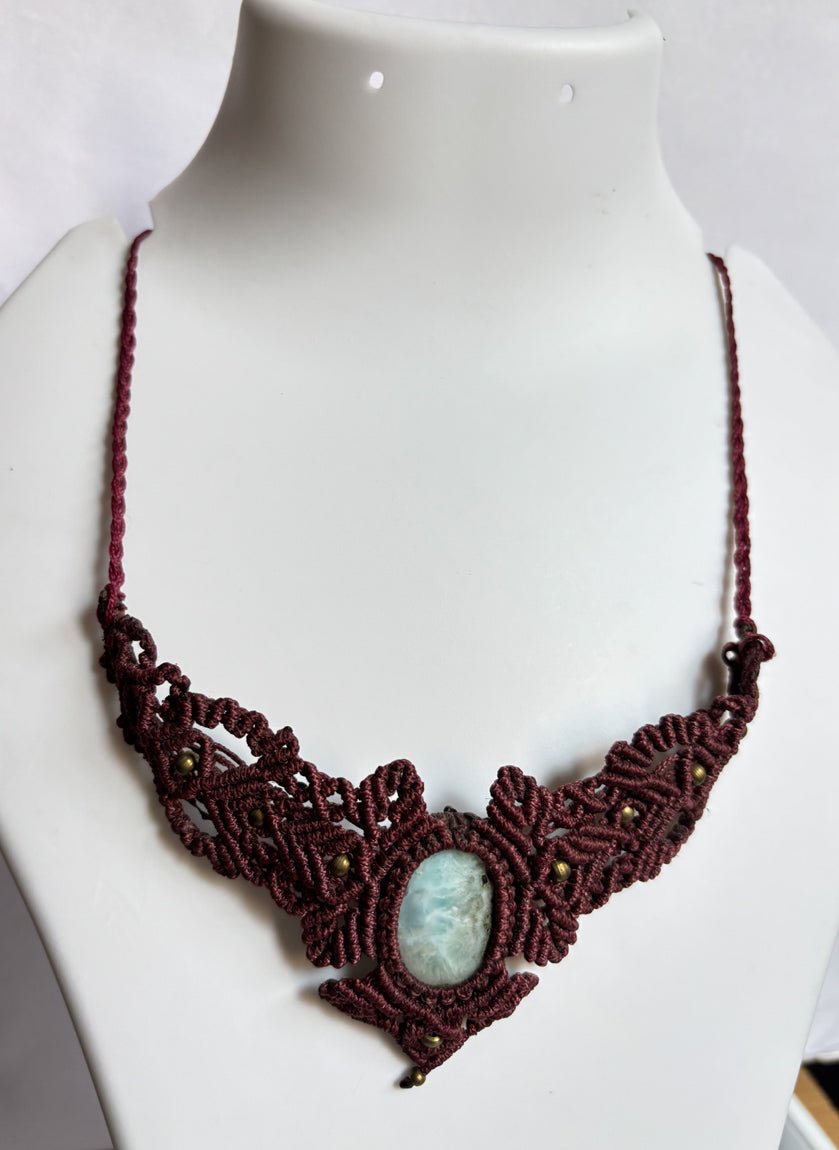 Handmade Macrame Necklace Stone Size 25To30MM Oval Shape Larimar Gemstone Green Color Threads Necklace For Women And Girl's Jewelry